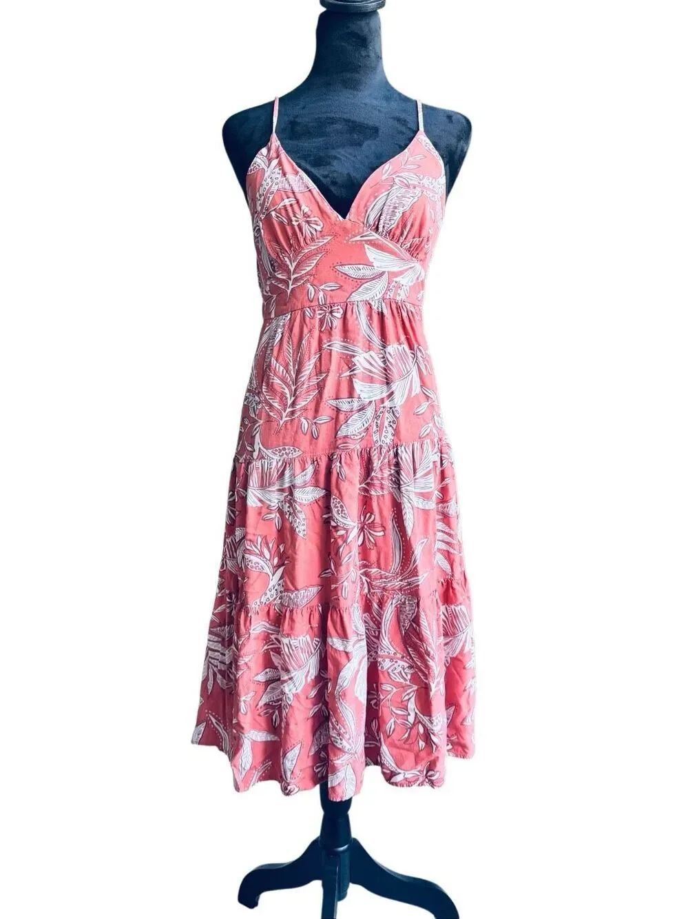 Wild Fable deep Coral Tropical Midi Sundress XS Adjustable Straps